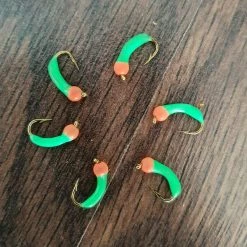 Angler's Emporium Fly Fishing Orange Bead Head Green Ceramic Nymph